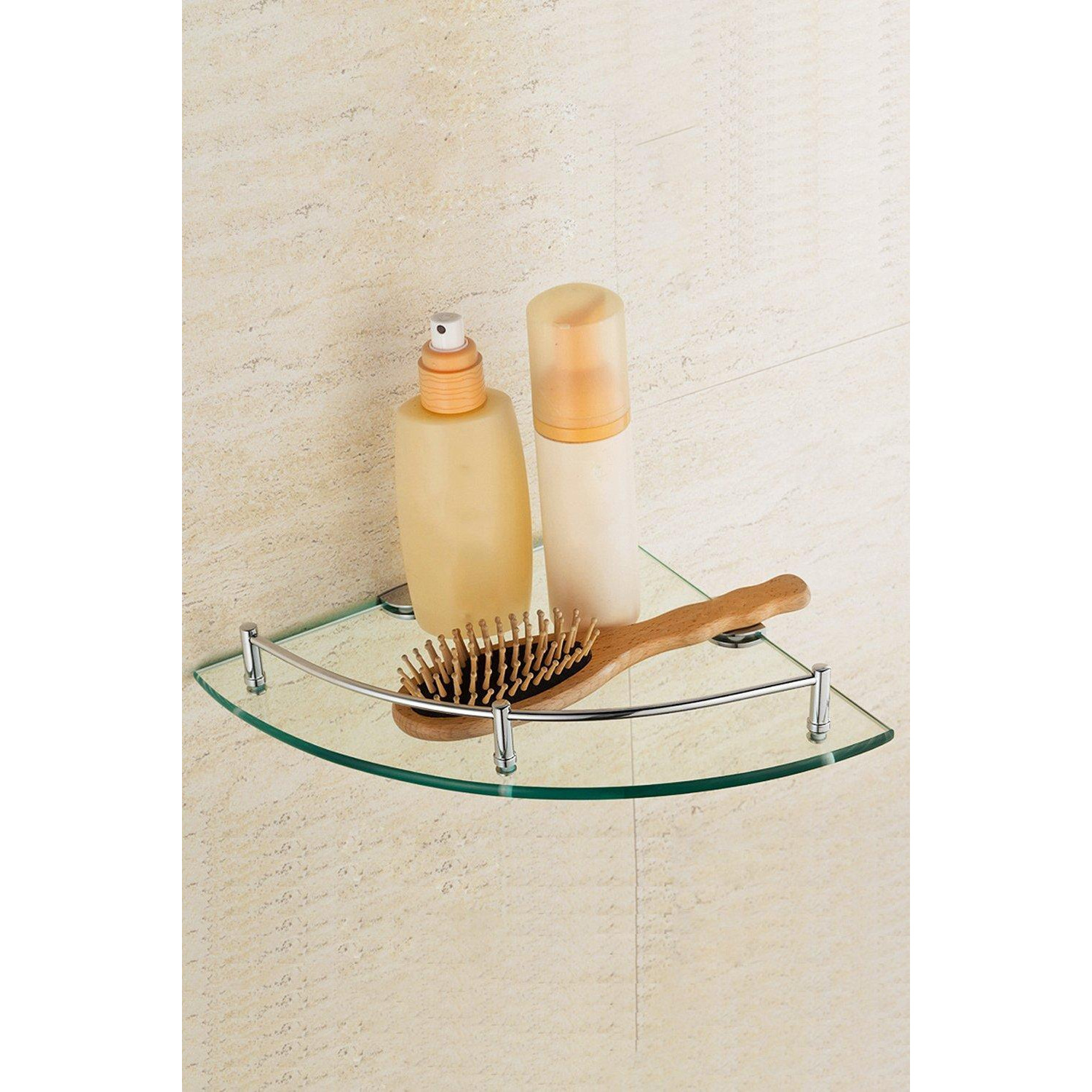 1 Tier Bathroom Glass Corner Shelf Wall Mounted - image 1