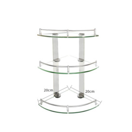 3 Tiers Wall Mounted Bathroom Tempered Glass Corner Shelf with Steel Rail 20cm - thumbnail 3