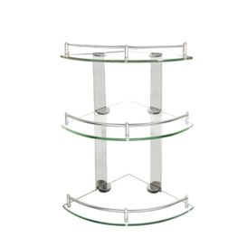 3 Tiers Bathroom Tempered Glass Corner Shelf with Steel Rail Wall Mounted - thumbnail 2