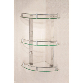 3 Tiers Bathroom Tempered Glass Corner Shelf with Steel Rail Wall Mounted - thumbnail 3