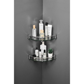 2 Pcs Silver Bathroom Shower Corner Shelf Wall Mounted Shampoo & Cosmetics Storage Organizer - thumbnail 1
