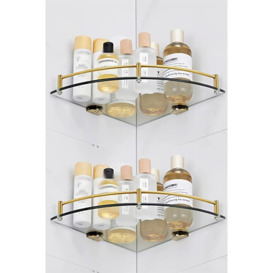 2Pcs Bathroom Glass Corner Shelf Wall Mounted Storage Rack