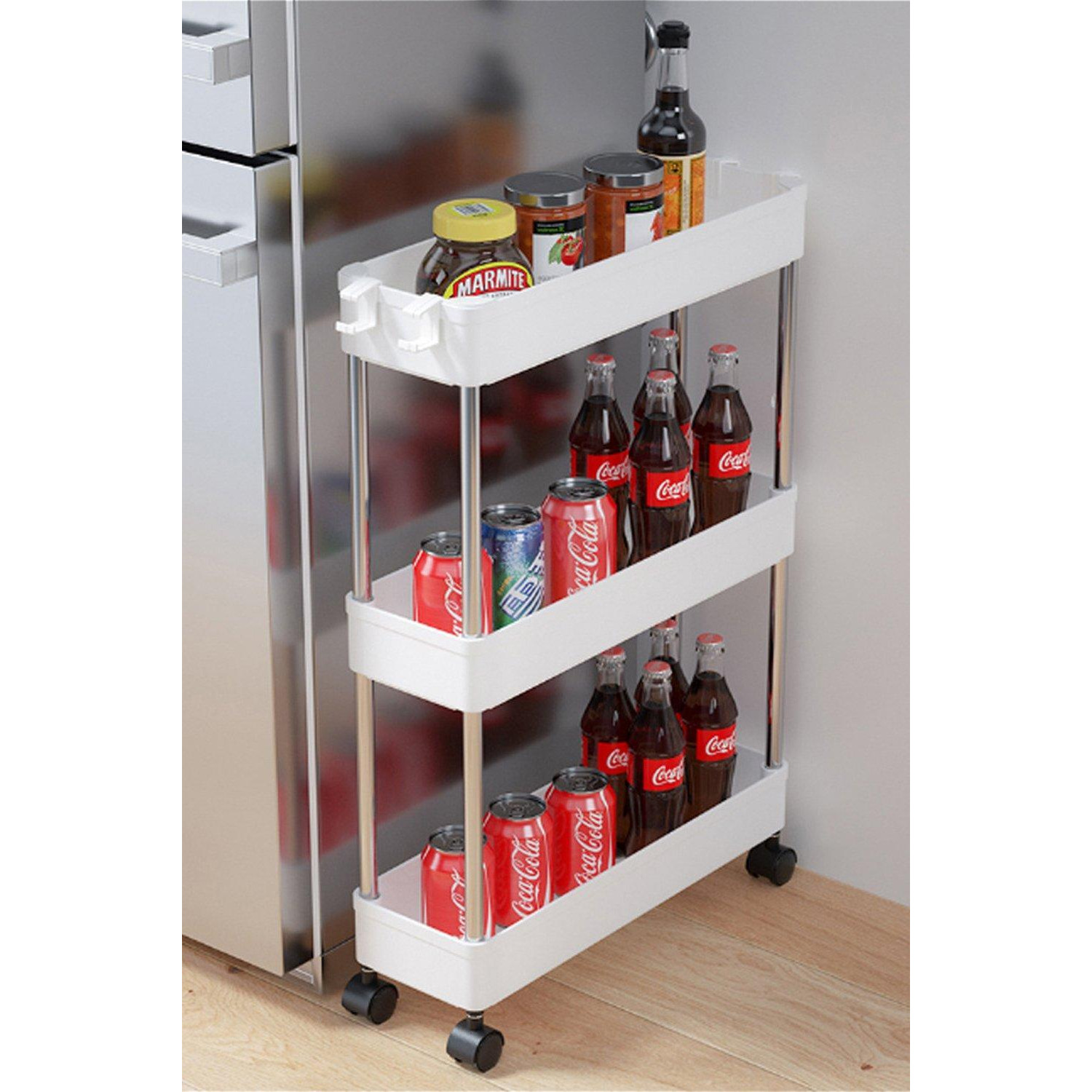 Slim Standing 3-Tier Corner Storage Rack Shelf Plastic for Kitchen Bathroom - image 1