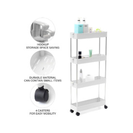 4 Tiers Shelf Trolley Cart Storage Rack Organizer with Wheels Hooks for Kitchen Bathroom - thumbnail 3