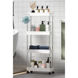 4 Tiers Shelf Trolley Cart Storage Rack Organizer with Wheels Hooks for Kitchen Bathroom - thumbnail 1