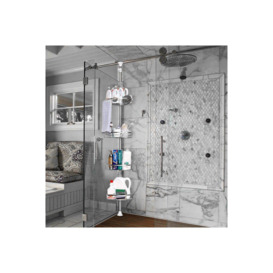 4 Tier Metal Wall Rack Bathroom Adjustment Pole Corner Storage Shelf No Punching Silver 110-250cm Tall - thumbnail 3
