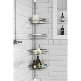4 Tier Metal Wall Rack Bathroom Adjustment Pole Corner Storage Shelf No Punching Silver 110-250cm Tall - thumbnail 1