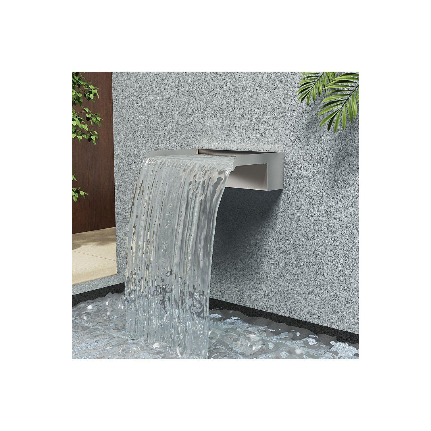 30cmW x 20cmD Wall-Mounted Stainless Steel Water Blade Waterfall Pool Fountain Garden - image 1