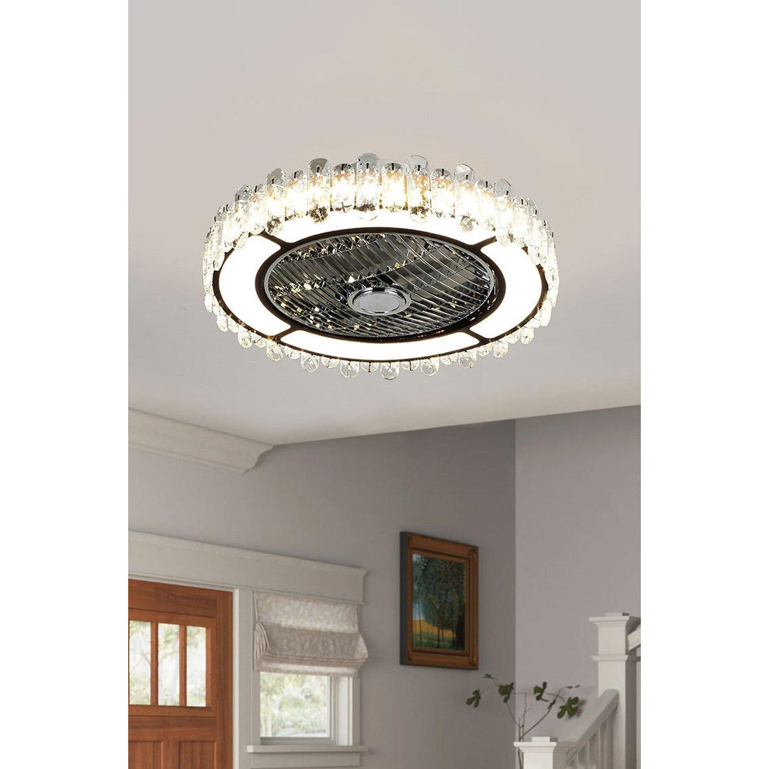 Round Crystal Flush Mount LED Ceiling Fan Light - image 1
