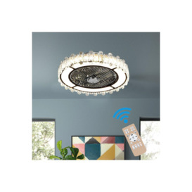 Round Crystal Flush Mount LED Ceiling Fan Light - thumbnail 3