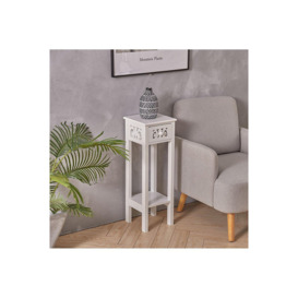 2-tier French Style Small Slim Accent Side Table Stand Wood Unit Nightstand with Drawer Shelf - thumbnail 2