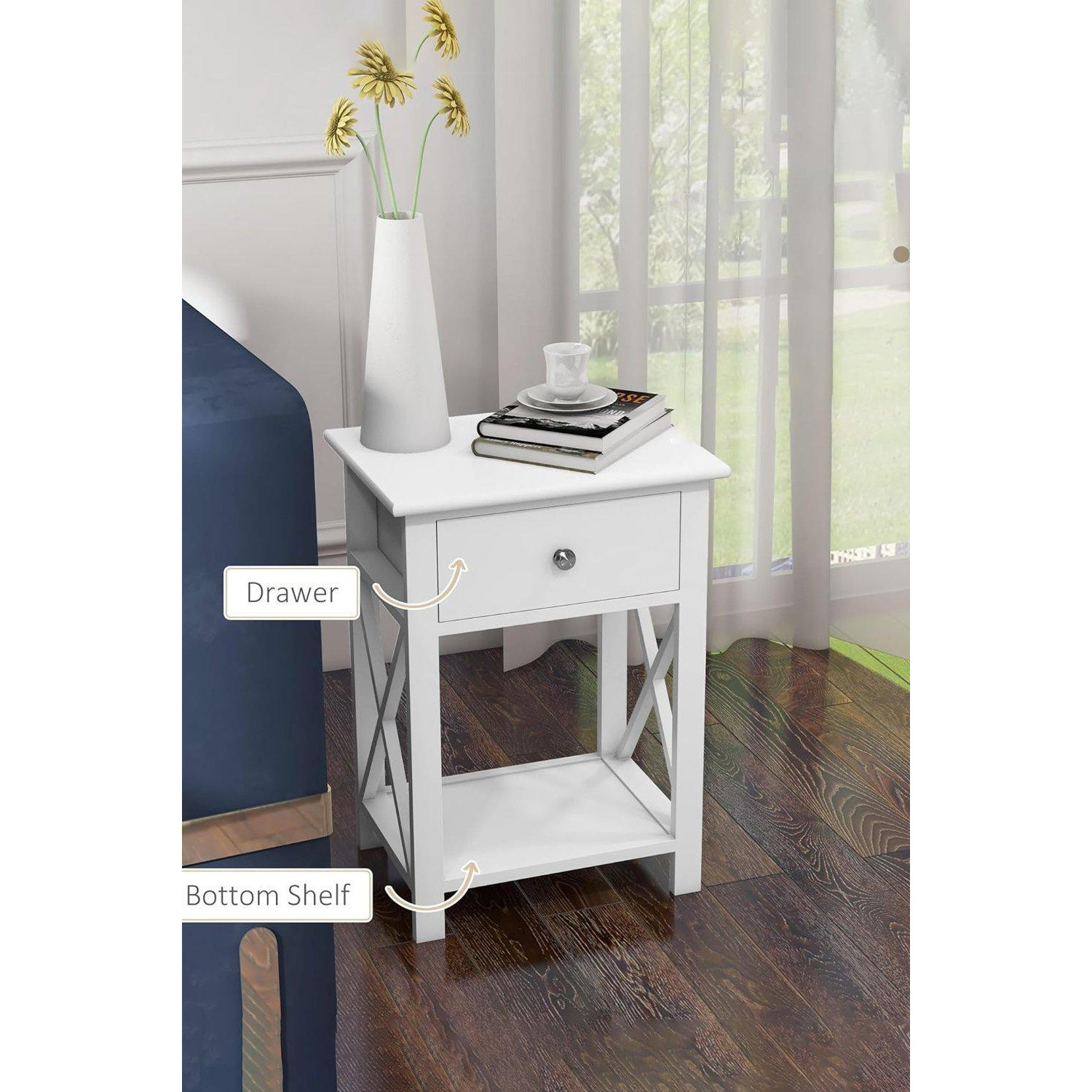 2-Tier Drawer Nightstand Wooden  Bedside Table with Storage Shelf 55.5cm H - image 1