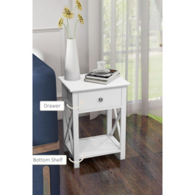 2-Tier Drawer Nightstand Wooden  Bedside Table with Storage Shelf 55.5cm H