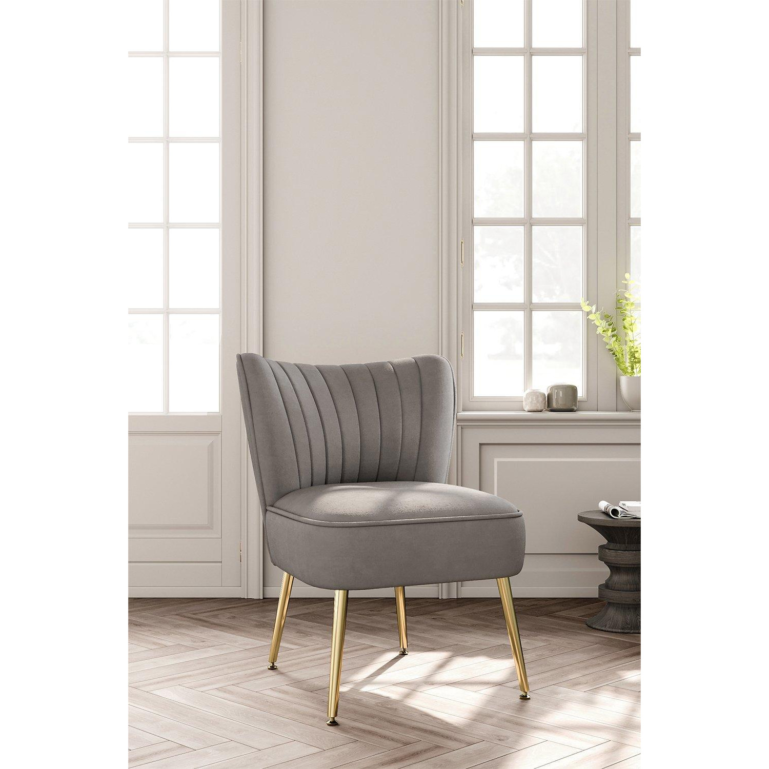 Grey Velvet Armless Wingback Accent Chair with Gold Metal Legs - image 1
