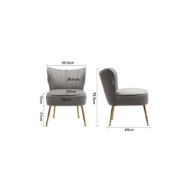 Grey Velvet Armless Wingback Accent Chair with Gold Metal Legs - thumbnail 3