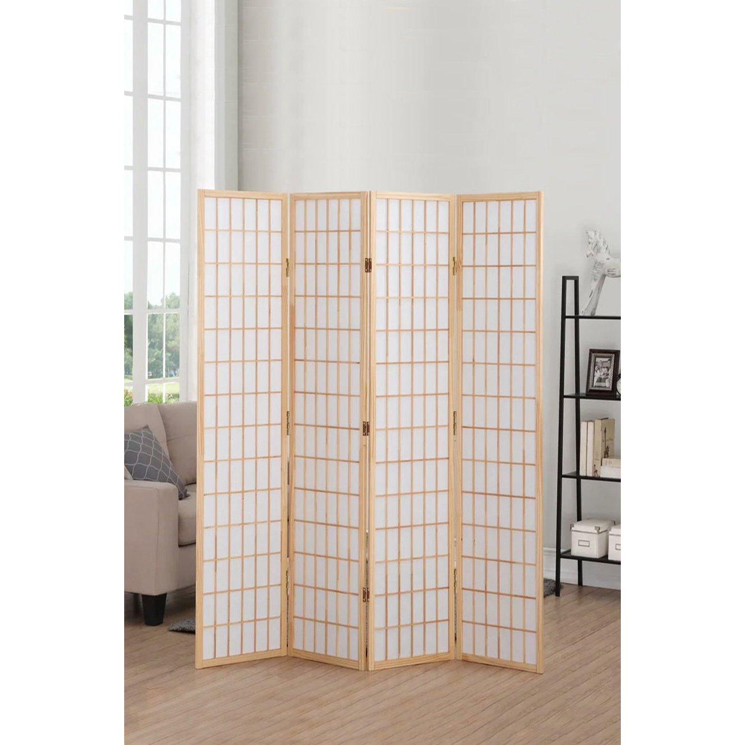 4-Panel Natural Solid Wood Folding Room Divider Screen - image 1