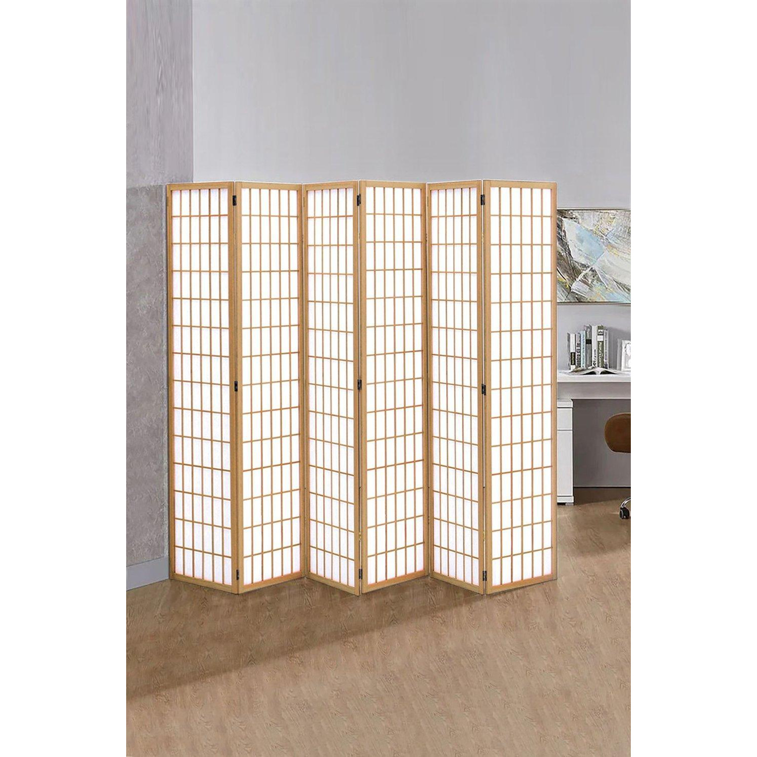 6-Panel Natural Solid Wood Folding Room Divider Screen - image 1