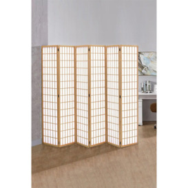6-Panel Natural Solid Wood Folding Room Divider Screen