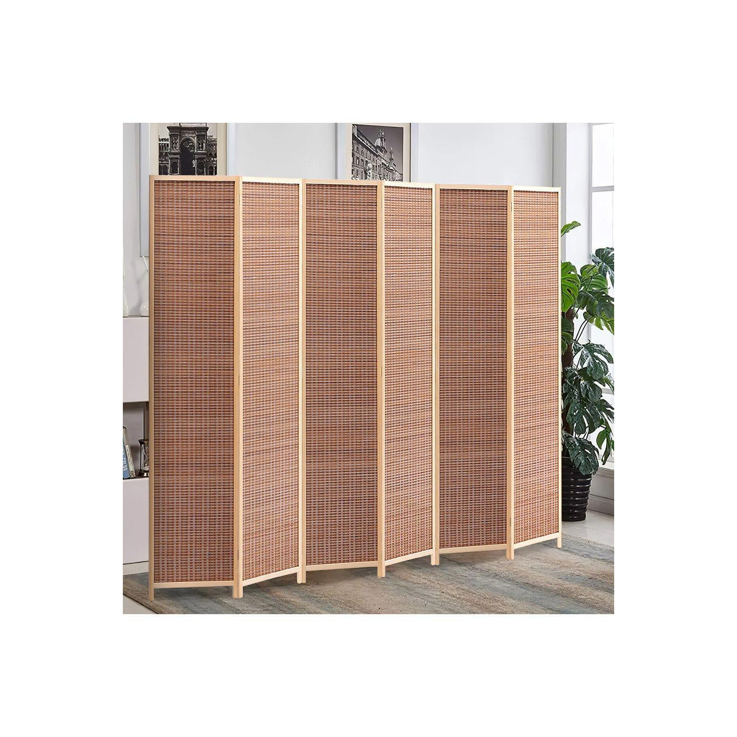 6-Panel Bamboo Woven Folding Room Divider - image 1