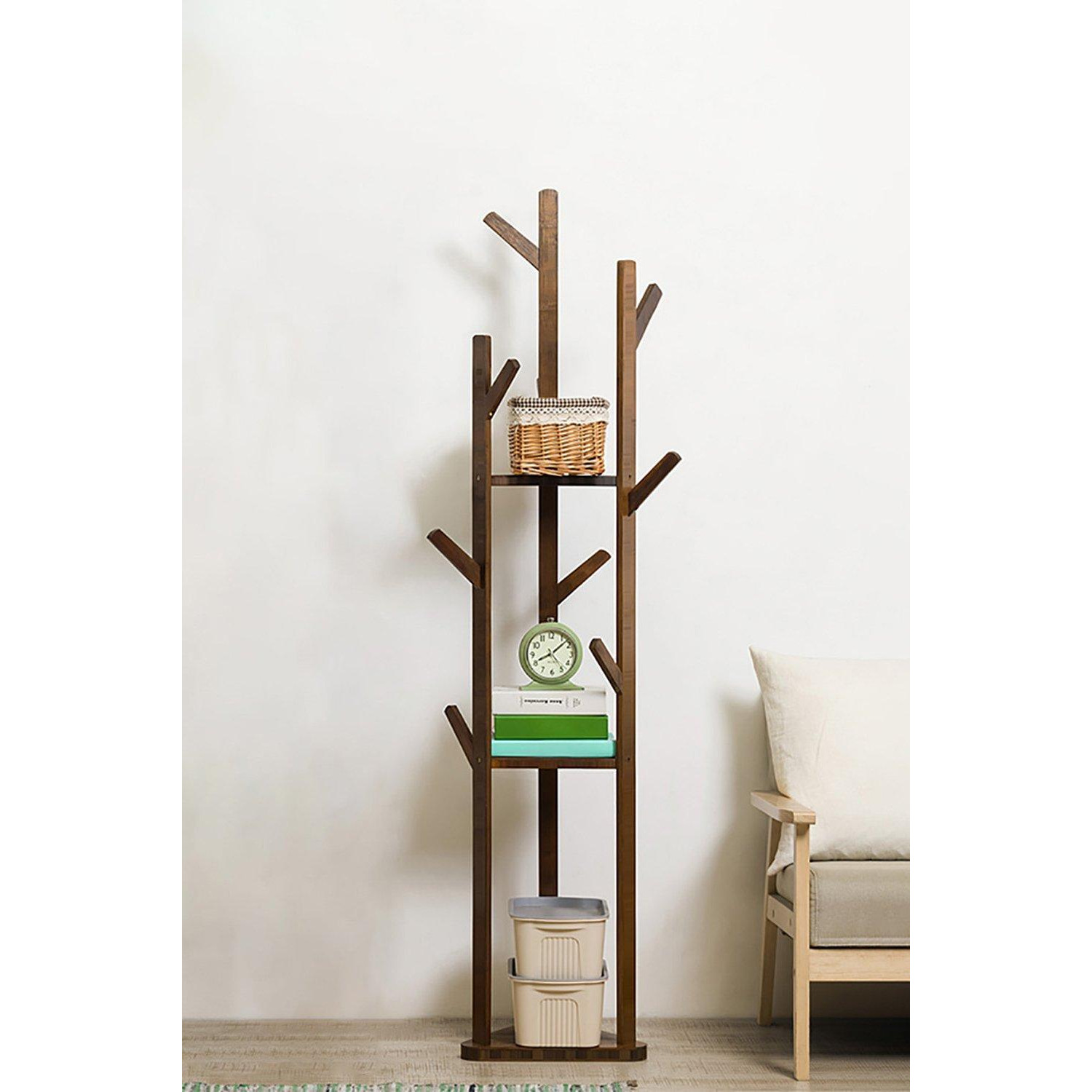 Wooden Coat Rack Stand with 3 Shelves for Entryway Corner Clothes Shelf - image 1