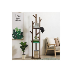 Wooden Coat Rack Stand with 3 Shelves for Entryway Corner Clothes Shelf - thumbnail 3