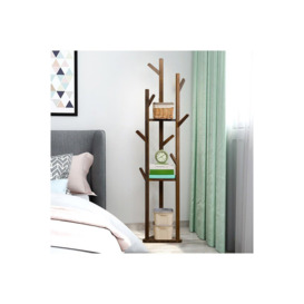 Wooden Coat Rack Stand with 3 Shelves for Entryway Corner Clothes Shelf - thumbnail 2