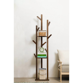 Wooden Coat Rack Stand with 3 Shelves for Entryway Corner Clothes Shelf - thumbnail 1