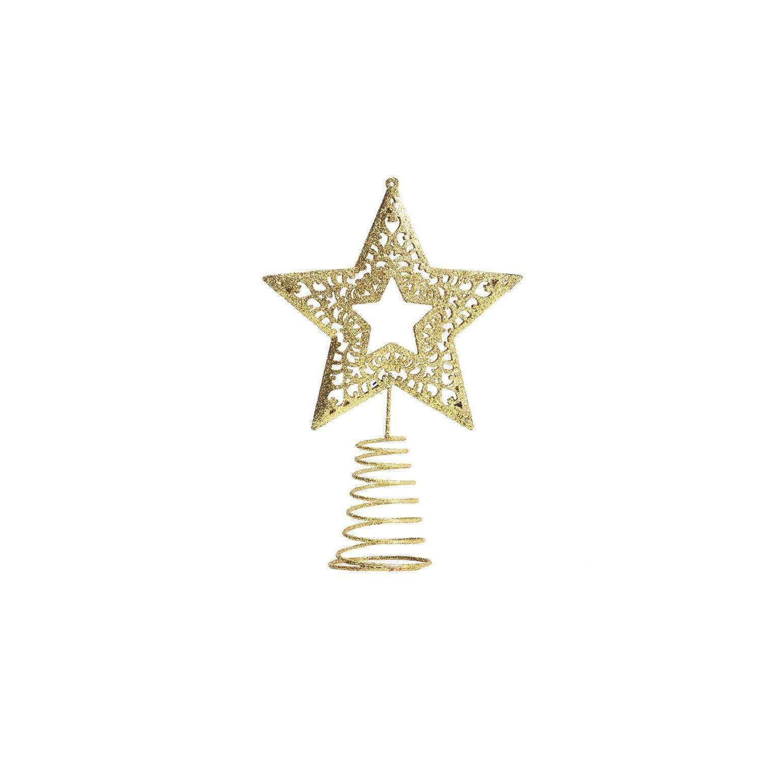 Christmas Tree Star Topper Golden Glitter Ornaments - image 1