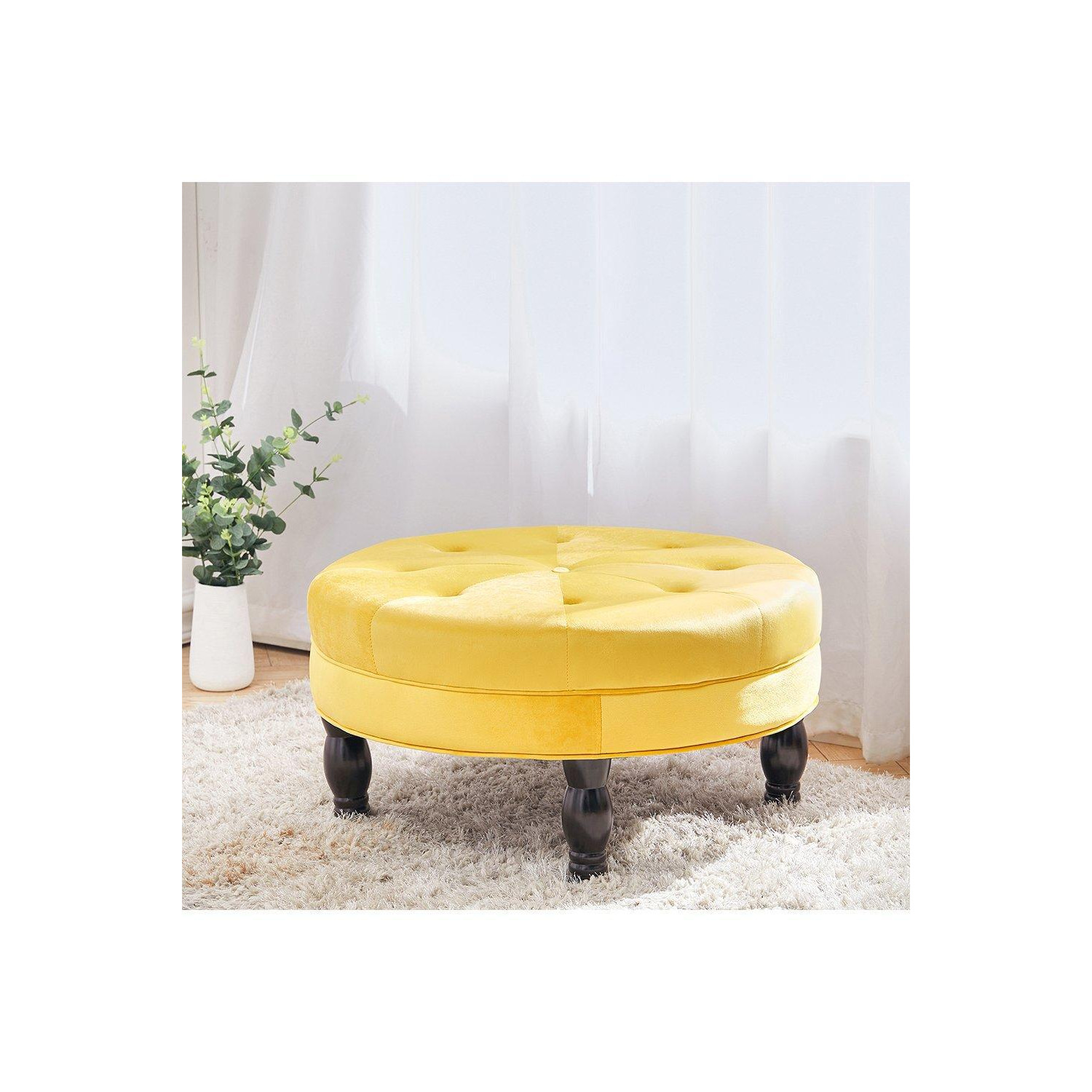 Round Velvet Tufted Buttoned Footstool - image 1