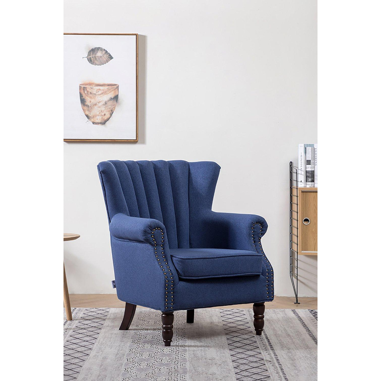 Vintage Linen Upholstered Wing Back Arm Chair - image 1