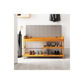 2-Tier Wood Shoe Storage Bench with Padded Seat - thumbnail 3