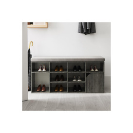 Grey Shoe Changing Bench Storage Cabinet with Linen Cushion