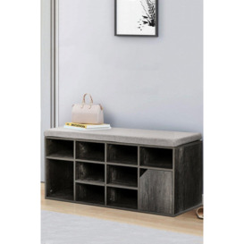 Grey Shoe Changing Bench Storage Cabinet with Linen Cushion - thumbnail 3