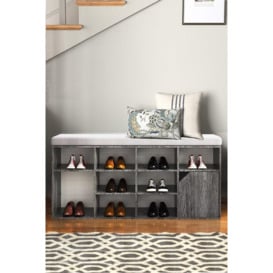 Grey Shoe Changing Bench Storage Cabinet with Linen Cushion - thumbnail 1