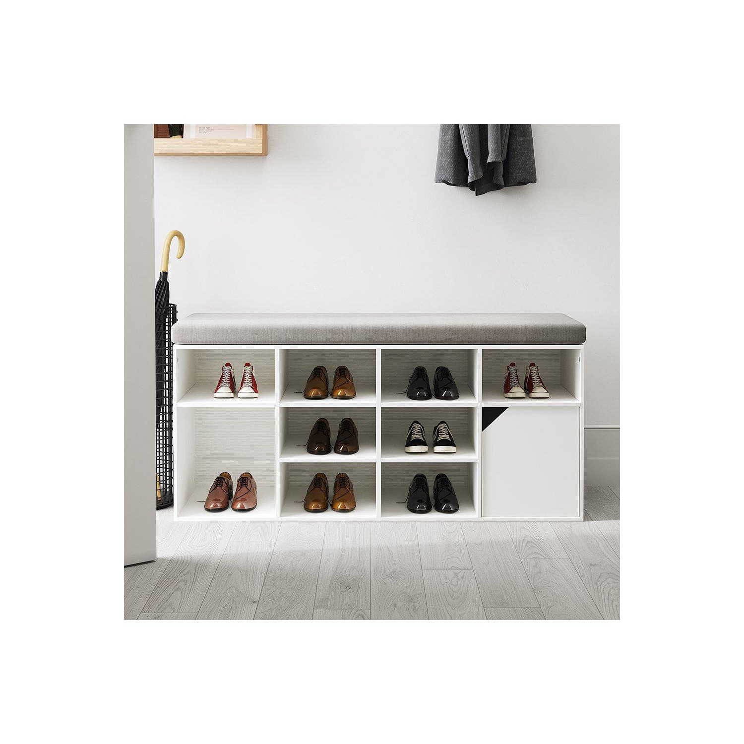 White Shoe Changing Bench Storage Cabinet with Linen Cushion - image 1