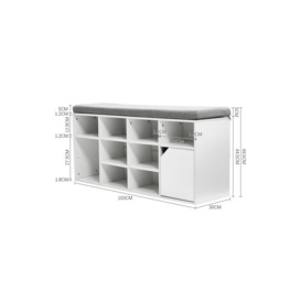 White Shoe Changing Bench Storage Cabinet with Linen Cushion - thumbnail 2