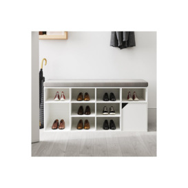 White Shoe Changing Bench Storage Cabinet with Linen Cushion - thumbnail 1