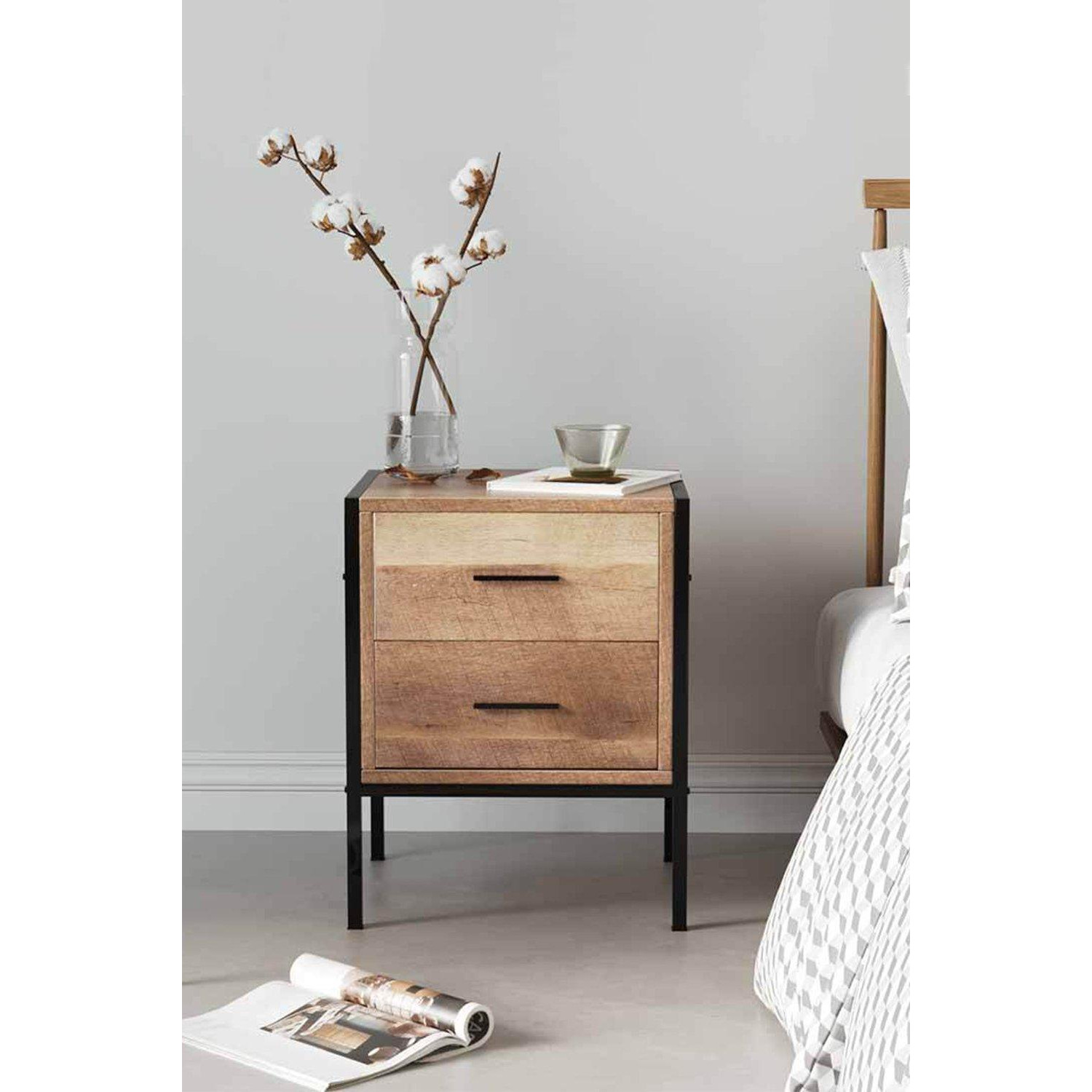 Wooden Nightstand Sofa Side Table With 2 Drawers - image 1