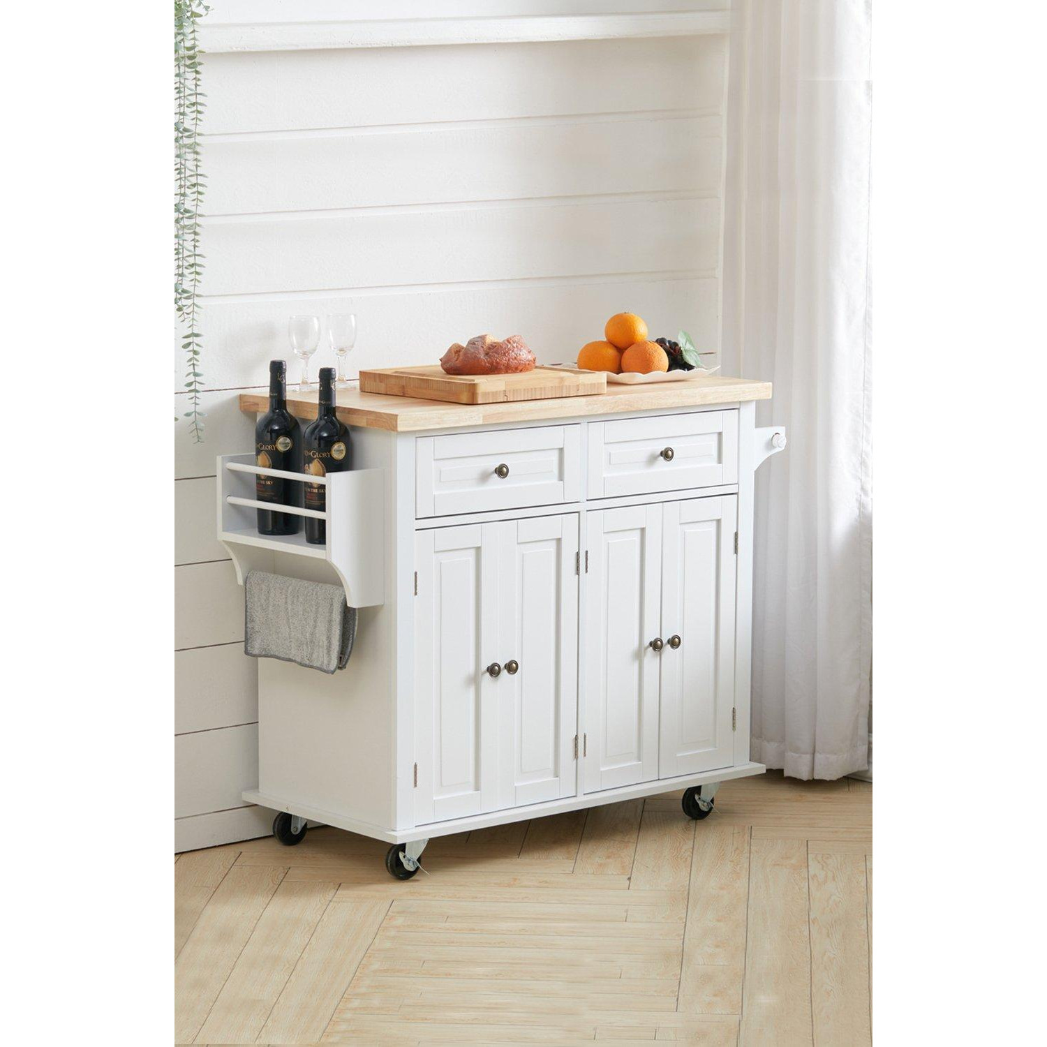 Modern Rolling Wooden Kitchen Island Cart with 2 Drawers & 4 Door Cabinet for Dining Room - image 1