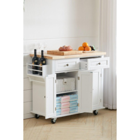 Modern Rolling Wooden Kitchen Island Cart with 2 Drawers & 4 Door Cabinet for Dining Room - thumbnail 2