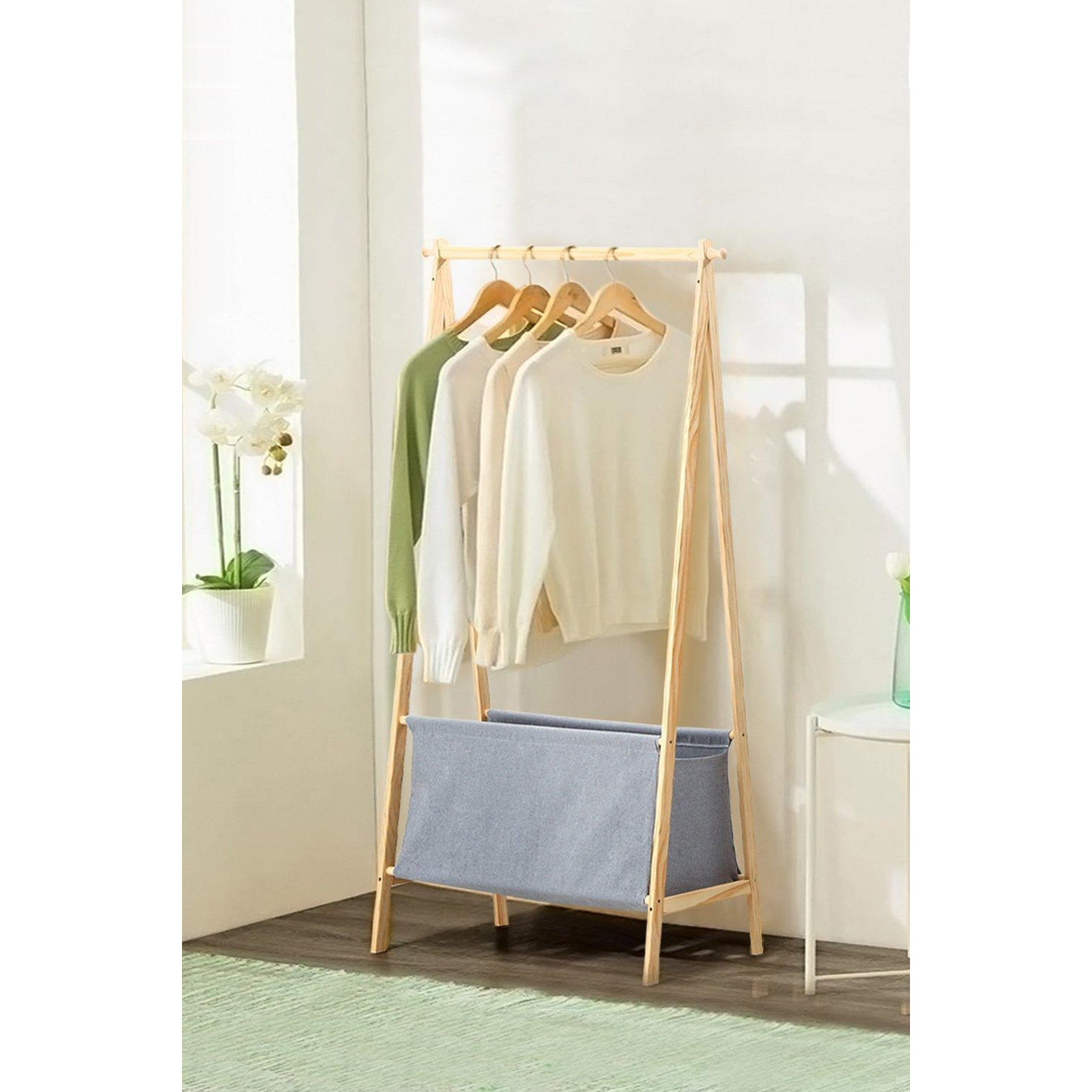 Wooden Clothes Rack Portable Garment Rack 1-Tier Storage Box Shelves - image 1