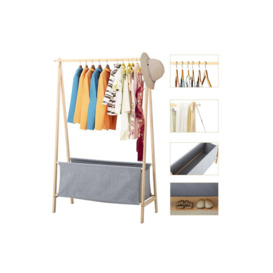 Wooden Clothes Rack Portable Garment Rack 1-Tier Storage Box Shelves - thumbnail 3