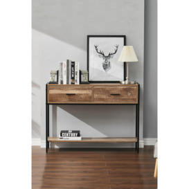 Rustic Brown Metal Frame Console Table with 2 Drawer and Shelf - thumbnail 1