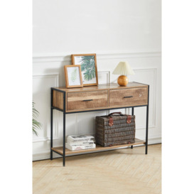 Rustic Brown Metal Frame Console Table with 2 Drawer and Shelf - thumbnail 2