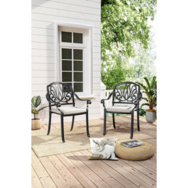 Set of 2 Outdoor Cast Aluminum Dining Chairs with Cushions - thumbnail 1