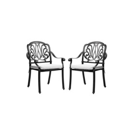 Set of 2 Outdoor Cast Aluminum Dining Chairs with Cushions - thumbnail 3