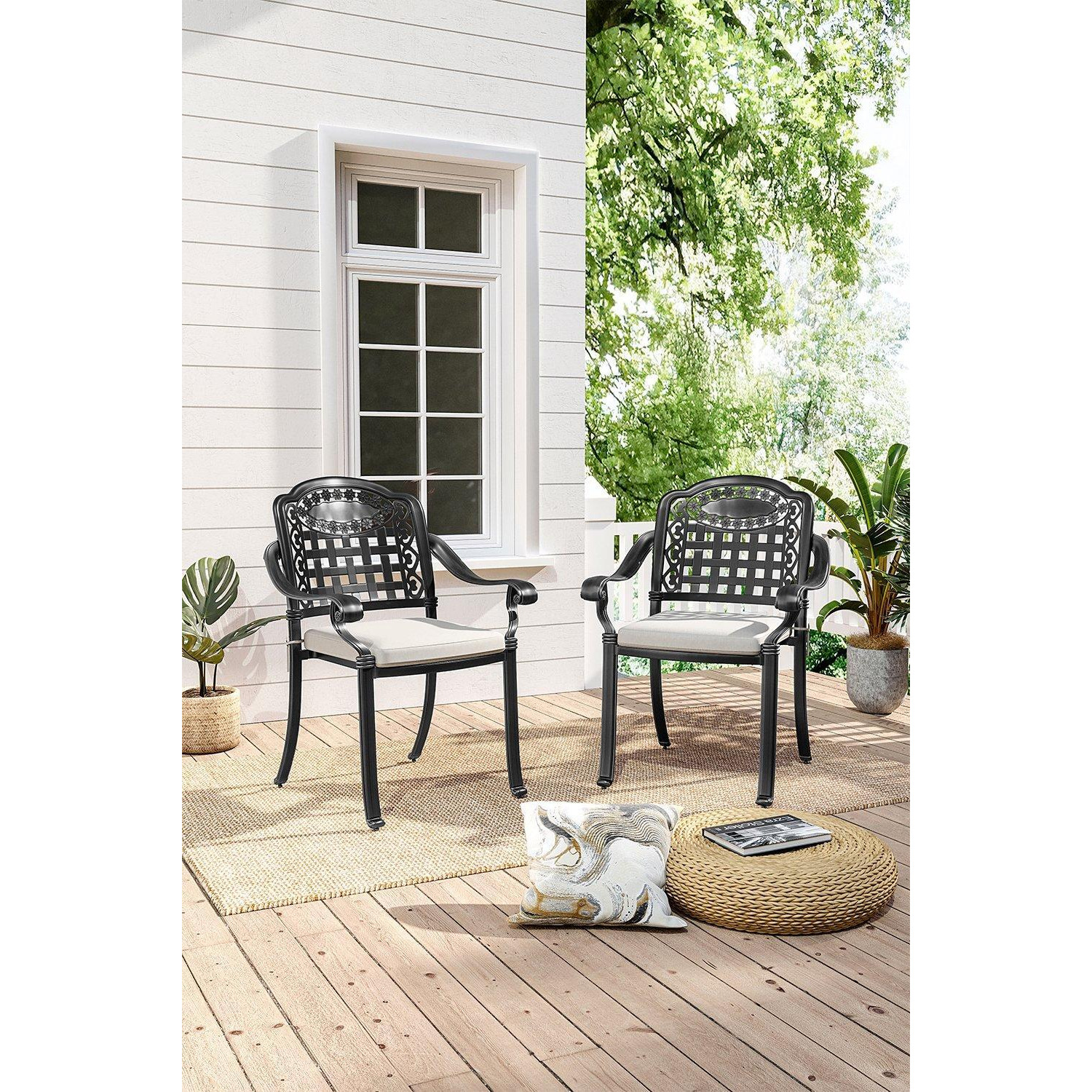 Set of 2 Outdoor Dining Chairs with Cushions - image 1