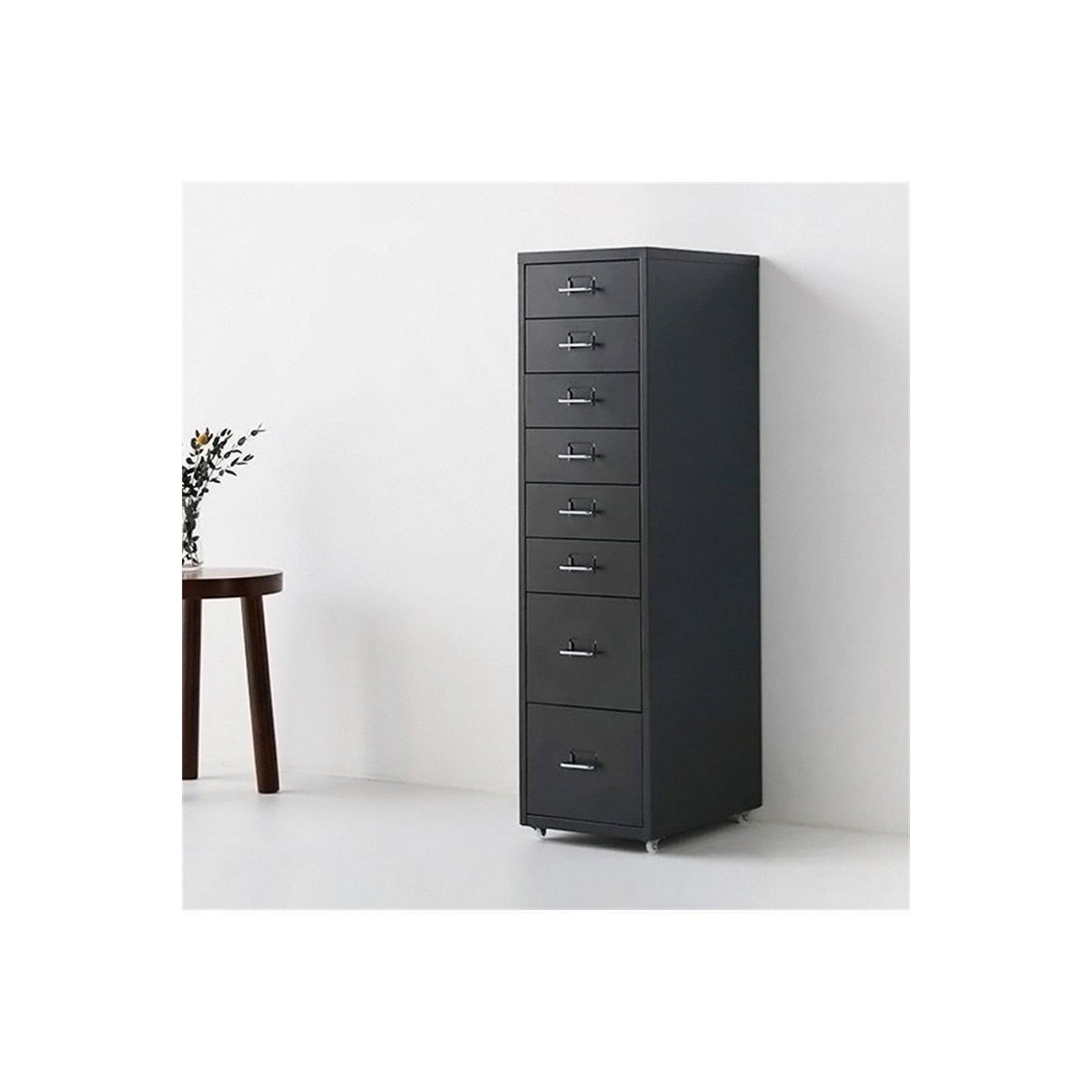 8 Drawers Vertical File Cabinet with Wheels Living Room Storage Cabinet Bedroom Black Bedside Table - image 1