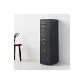 8 Drawers Vertical File Cabinet with Wheels Living Room Storage Cabinet Bedroom Black Bedside Table - thumbnail 1