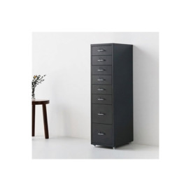 8 Drawers Vertical File Cabinet with Wheels Living Room Storage Cabinet Bedroom Black Bedside Table